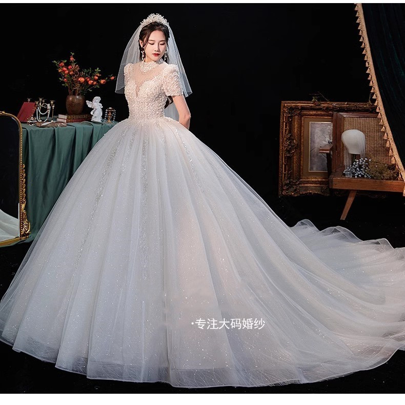 Plus-Size Wedding Dress 2025 New Style for Brides, Chubby Girls, Plus-Size, Maternity, with Train, Slimming and Height-Enhancing