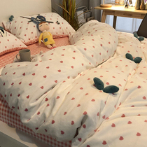 Double-sided bedding thickened milk velvet coral velvet plus velvet four-piece quilt cover winter warm flannel sheets