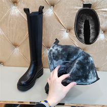Sheep leather wool one plus velvet thickened wool snow boots women non-slip waterproof leather thick-soled high boots cotton shoes warm boots