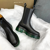 Full Cow Leather ~ Genuine Leather Thick Bottom Middle Cylinder Boots Woman 100 lap Inron Martin boots Short Rider Locomotive Boots Chelsea Boots