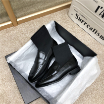 2020 new leather round head flat knitted short boots women socks boots stretch socks boots Net red thin boots winter