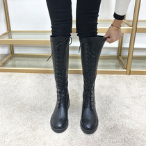 Genuine leather lace elastic long boot female flat knight boots though knee-high cylinder boots long boot strap long boot child winter