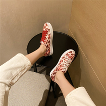 2021 new genuine leather casual flat bottom shoes female round head lacing pink BAO WEN board shoes sneaker running shoes womens wave