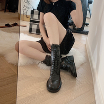 Ann genuine leather coarse heel high heel Martin boot female midbarrel boot Inron Wind Cavaliers boots Boots New Single Boots Woman Boots