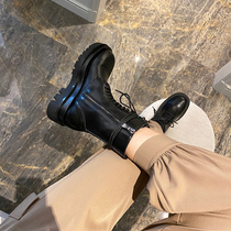 Leather lace-up side zippered Martin boots female thick-soled English wind Joker Boots ANN Womens Boots