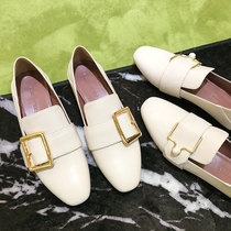 (Xia Xiaotian) 2021 new leather square head pearl buckle flat shoes step on single shoes loafing shoes lazy shoes women
