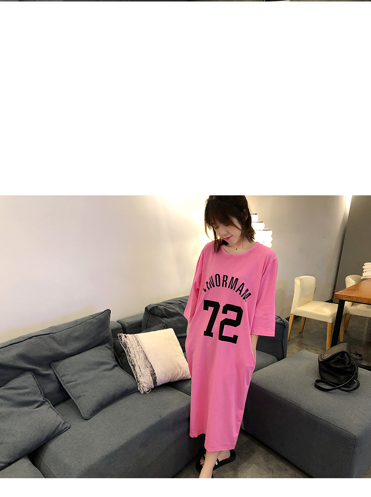 PINK kéo dài váy ngủ bảy điểm tay áo nữ mùa hè cotton phương thức nữ mùa xuân và mùa thu phụ nữ mang thai váy ngủ phiên bản Hàn Quốc của lỏng có thể được mặc váy đầm đẹp