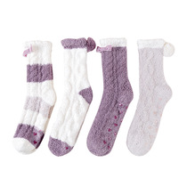 Autumn and winter Japanese half velvet womens socks foot glue coral velvet mid-tube warm thickened home ball ball floor socks