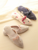 Japanese high-end soft soft bottom indoor home slippers womens pointed mouth wedge heel suede bottom slippers