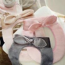 58) Pink girl Heart Velvet Big Bow Pleated wooden ear edge cute plush toilet pad