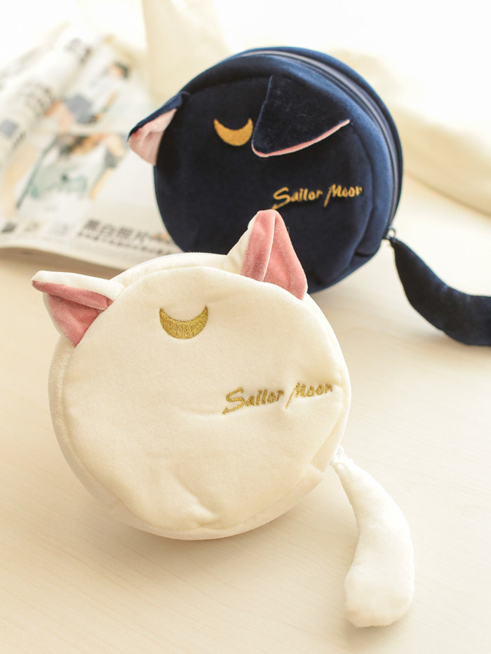 Day Style Round Cosmetics Containing Bag Moon Cat Ears Cute Cartoon Embroidered Travel Carry-on