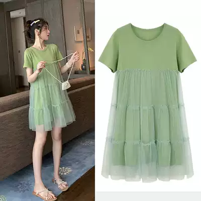 Pregnant women's tide Hot Mom personality summer skirt top 2021 net Red foreign pie pregnant women summer dress Spring Summer