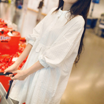 Pregnant women's spring coat 2021 spring and summer net red loose white shirt long foreign style pregnant women's dress