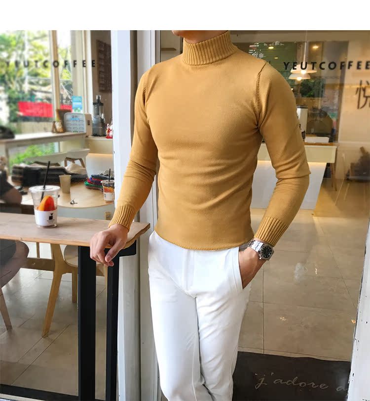 Áo len cổ lọ mới mùa thu đông 2018 phiên bản nam mỏng của Hàn Quốc áo khoác nam hàng hiệu