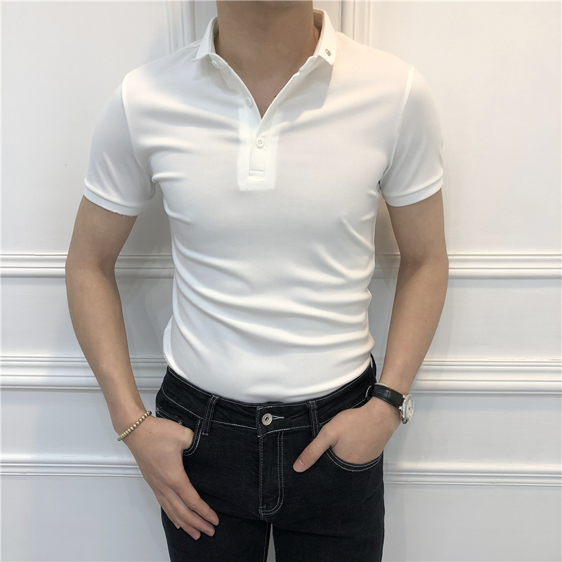 18 mùa xuân và mùa hè mới màu rắn Slim phiên bản Hàn Quốc của áo thun polo tay ngắn co giãn nam thanh niên đơn giản áo thun Paul áo sơ mi polo