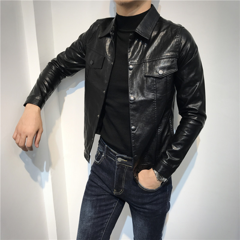 2017 mùa thu và mùa đông người đàn ông mới ve áo Slim-fit da xe gắn máy áo khoác thanh niên Hàn Quốc phiên bản của chiếc áo khoác nhỏ thủy triều áo parka nam