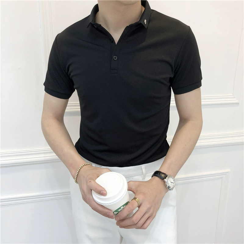 18 mùa xuân và mùa hè mới màu rắn Slim phiên bản Hàn Quốc của áo thun polo tay ngắn co giãn nam thanh niên đơn giản áo thun Paul