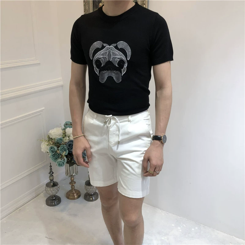 Jie Mo 18 Hàn Quốc Dongdaemun Nam Slim Ngắn Tay Áo Dệt Kim T-Shirt Chín Ping Road Thanh Niên Slim T-Shirt áo khoác nam cao cấp nhập khẩu