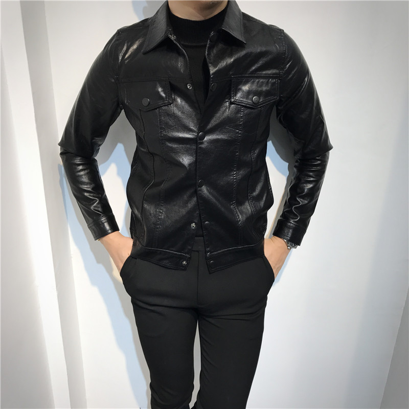 2017 mùa thu và mùa đông người đàn ông mới ve áo Slim-fit da xe gắn máy áo khoác thanh niên Hàn Quốc phiên bản của chiếc áo khoác nhỏ thủy triều áo parka nam