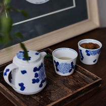 Selective scientist small blue Cup Series E hand-painted blue and white ceramic water cup coffee cup pig mouth cup customized Japanese style
