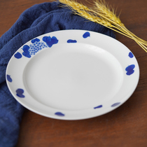 Selective scholar blue plate Jingdezhen hand-painted blue and white high temperature ceramic plate dish household Chinese suit