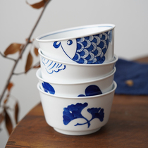 Selective scientist small blue bowl Jingdezhen hand-painted blue and white household Bowl set high temperature porcelain dishwasher 5 inches Chinese style