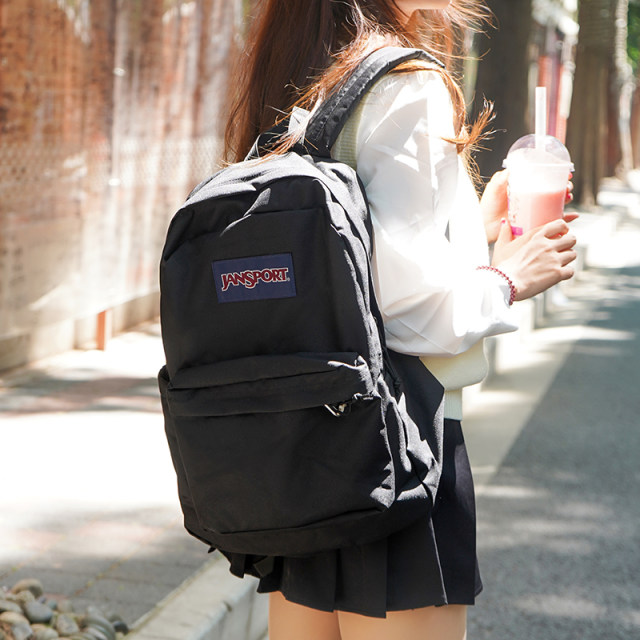 TV drama style JanSport backpack, classic black CP bag for female primary, secondary, and high school students, summer dopamine bag