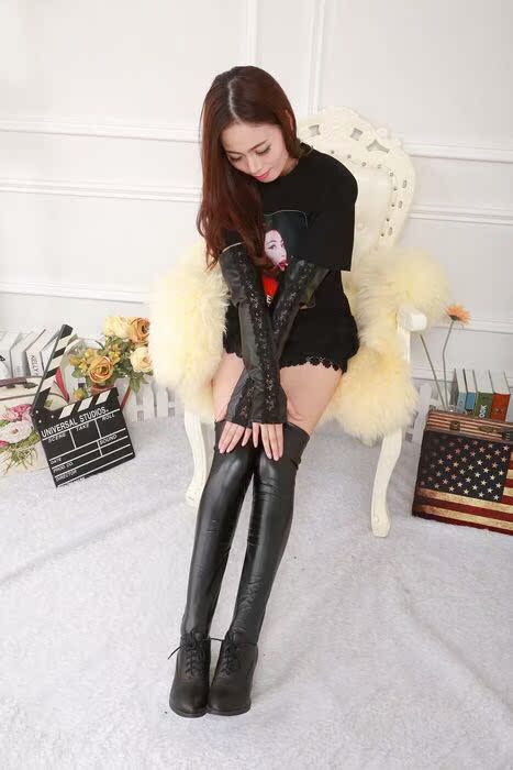 Vớ da nhung dày PU trên đôi giày cao đến đầu gối set đồ mùa thu và mùa đông ấm áp cho set quần legging nữ thời trang tất cao cổ nam