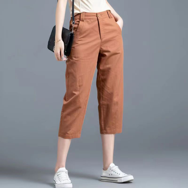 Cotton and Linen Pants for Women, Summer Thin Style, Women's Cropped Pants, High-Waisted Suit Casual Pants, Breathable Workwear Fashion Breeches