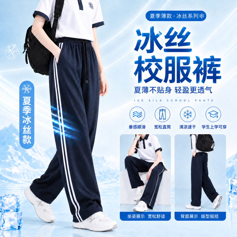School Uniform Pants Black Navy Blue Summer Thin Ice Silk Dark Blue Youth Junior High School Students High School Students Sports Pants Trousers School Uniform Pants Black Navy Blue Summer Thin Ice Silk Dark Blue Youth Junior High School Students High School Students Sports Pants Trousers