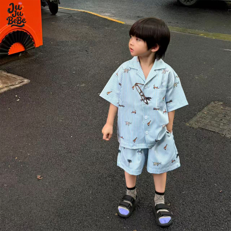Juju Bebe Quirky Animal Stripe Print Wrinkle-Resistant Loungewear That Can Be Worn by Both Parents and Children