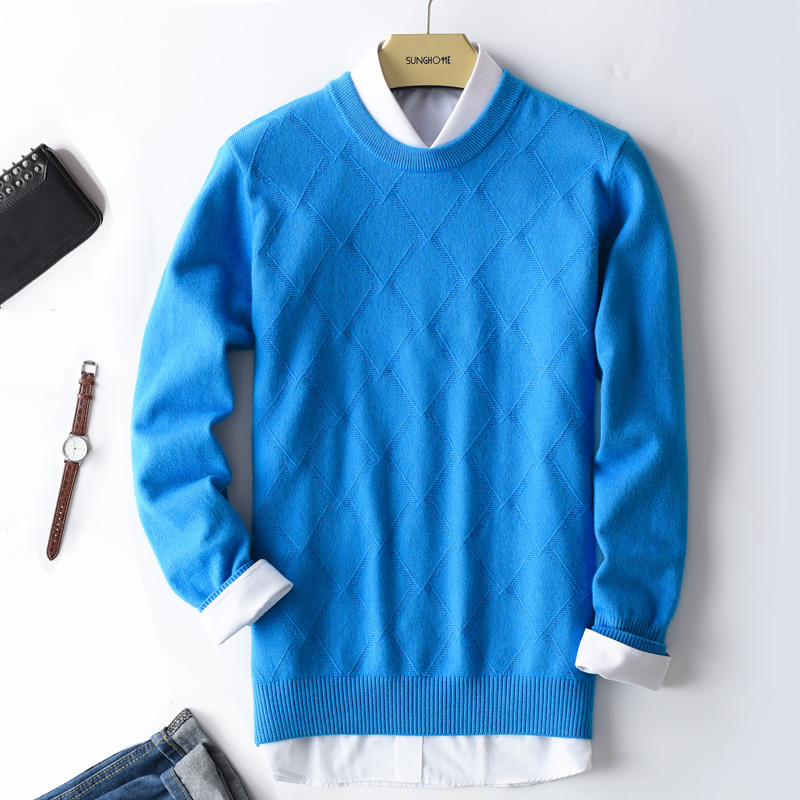 Mùa thu và mùa đông áo len cashmere mới cho nam áo len cổ tròn lỏng màu rắn đan áo len đáy quần nam kinh doanh đích thực shop đồ nam cao cấp