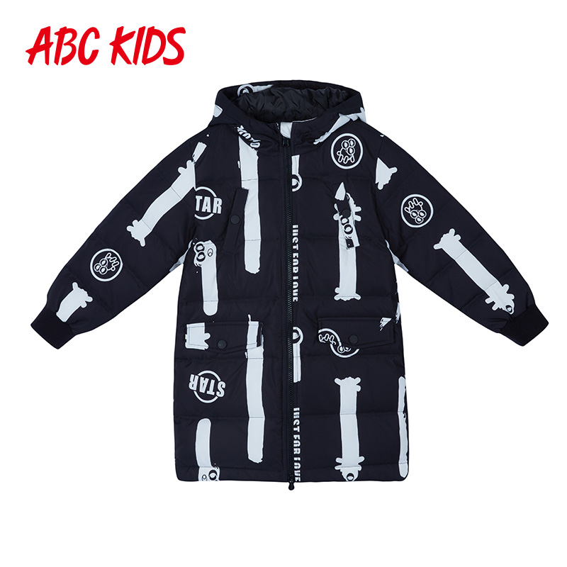 abckids chàng trai mùa đông quần áo trẻ em trong xuống áo khoác in quần áo cotton dài trùm đầu để giữ triều áo khoác trẻ em ấm áp của.