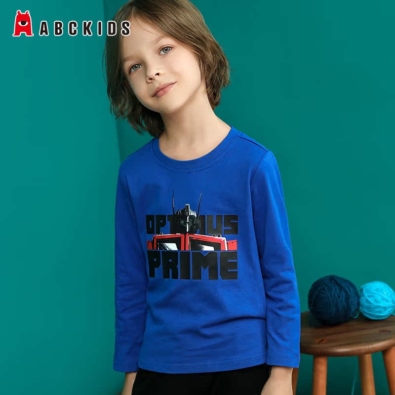 chàng trai quần áo trẻ em abckids In ed / cô vòng cổ dài tay chiếc váy ở chín tay trẻ em phim hoạt hình T-shirt dành cho trẻ em lớn của