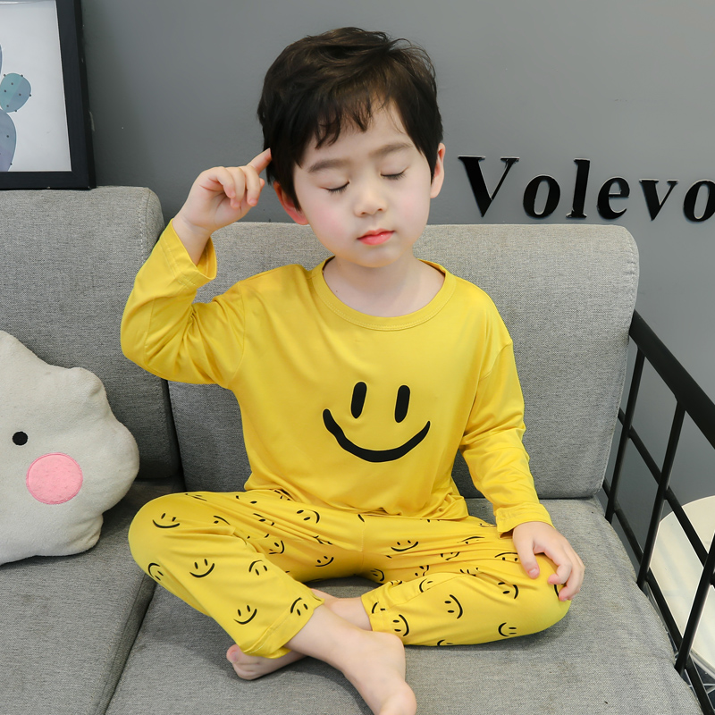 Children's pajamas modal long-sleeved summer thin boys ice silk air-conditioning clothing spring and autumn boys and children baby home clothes