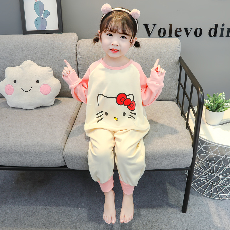 Children's sleepwear spring and autumn girls' children's pure cotton long sleeves baby spring clothes one-year-old girl's spring and baby's home clothes