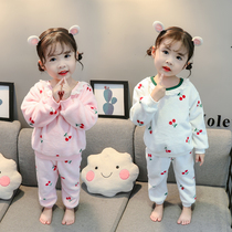Childrens pajamas autumn and winter coral velvet baby flannel girl winter girl child warm girl home suit suit