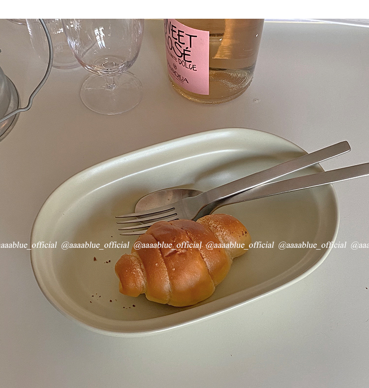 French retro oval soup plate matte ceramic deep plate solid color pasta plate salad plate one person eating tableware elliptical disc