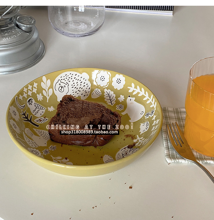 Lost blue Japanese tableware soup plate Animal Forest ceramic household dish breakfast plate household relief plate