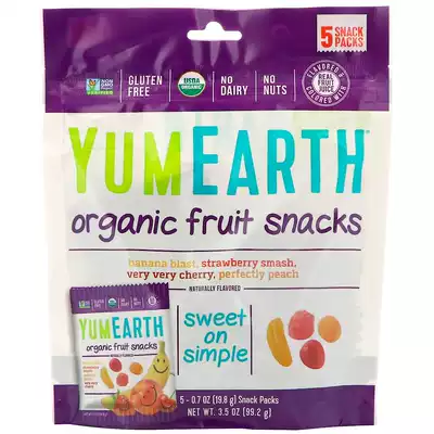 United States YumEarth Organics j Fruit Gummy 5 packs Independent pack 19 8 g Fat-free