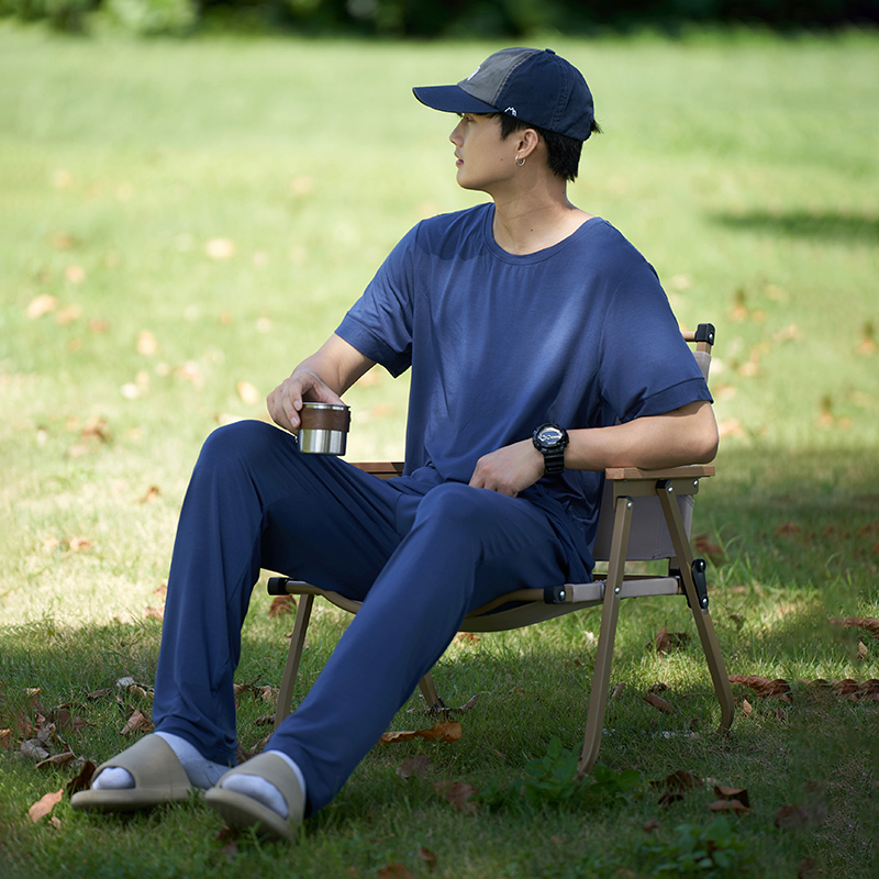 As Delicate as Newborn Skin! Summer Modal Comfortable Men's Short-Sleeved Long Pants Loungewear Comfortable Pajamas