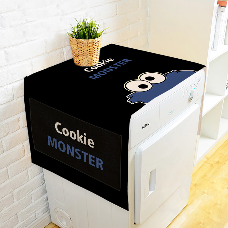 Blue Monster Minimalist Cotton Linen Drum Washing Machine Cover Cloth Single double door refrigerator Multi-purpose cover towel Dust cover