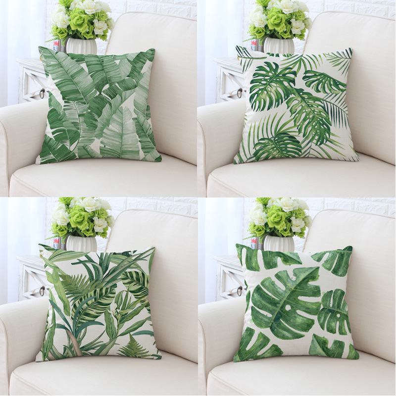 Watercolor Green Plant Nordic American Hug Pillow Cover Car Headboard Leaning Pillow Office Sofa Cushions Floating Window Backrest