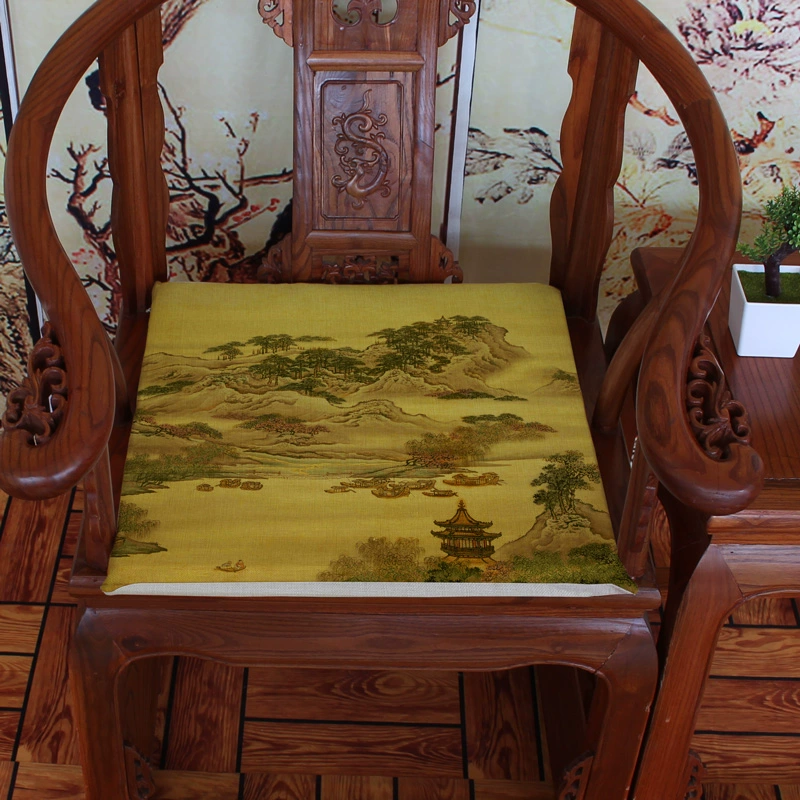 Đầy màu sắc bức tranh phong cảnh Mới Trung Quốc đệm cổ điển gỗ gụ sofa đệm ghế ăn đệm dày Pad đệm