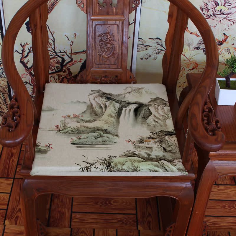 Đầy màu sắc bức tranh phong cảnh Mới Trung Quốc đệm cổ điển gỗ gụ sofa đệm ghế ăn đệm dày Pad đệm bộ đệm ghế gỗ