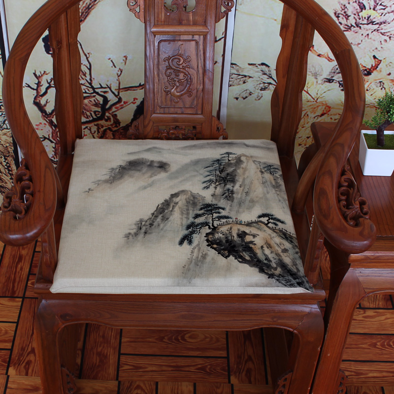 Đầy màu sắc bức tranh phong cảnh Mới Trung Quốc đệm cổ điển gỗ gụ sofa đệm ghế ăn đệm dày Pad đệm bộ đệm ghế gỗ