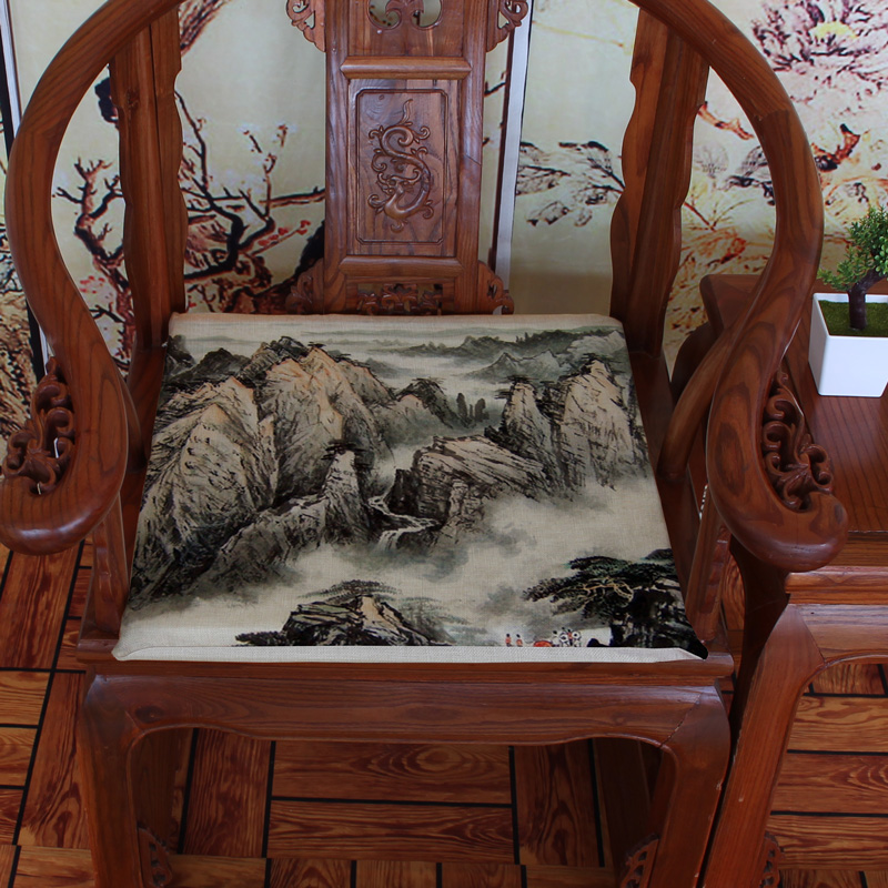 Đầy màu sắc bức tranh phong cảnh Mới Trung Quốc đệm cổ điển gỗ gụ sofa đệm ghế ăn đệm dày Pad đệm bộ đệm ghế gỗ