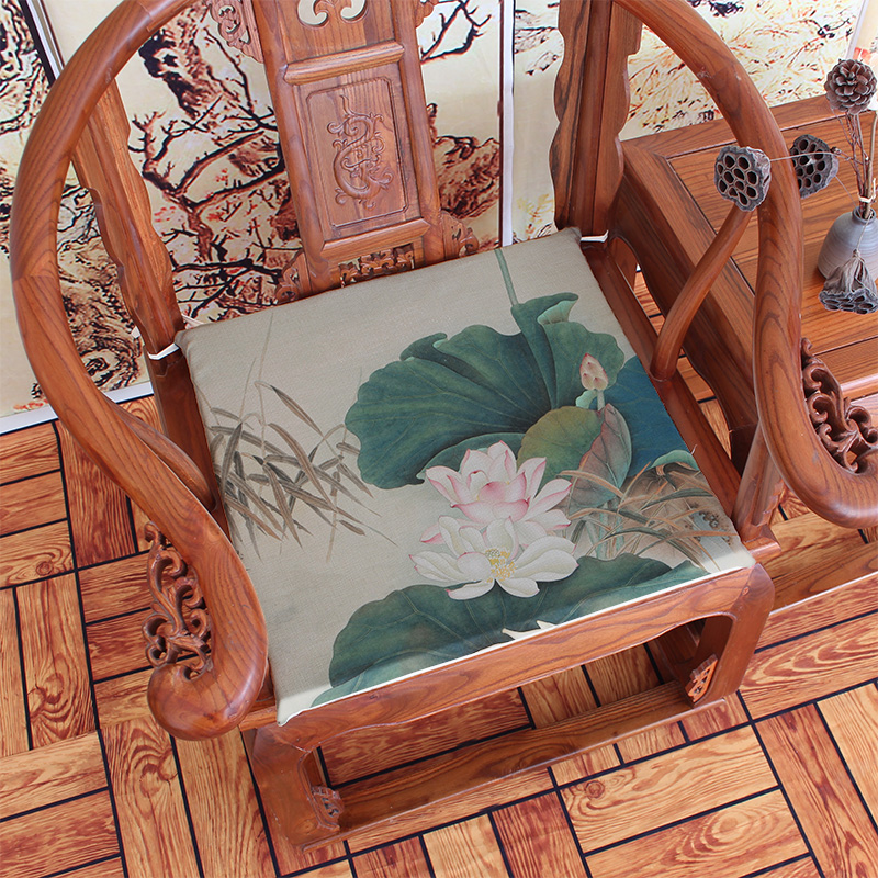 Mực in hoa sen Mới đệm Trung Quốc cổ điển gỗ gụ sofa đệm pad ghế ăn pad dày xốp ghế đệm tùy chỉnh đệm sofa