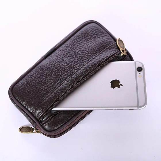 Cowhide mobile phone bag men's waist bag horizontal style mobile phone case 6 inches genuine leather mobile phone waist bag wear belt horizontal style 5.5 inches