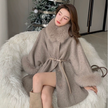 法式大衣冬季年新款韩版斗篷披风外套毛呢女中长款镇点之宝